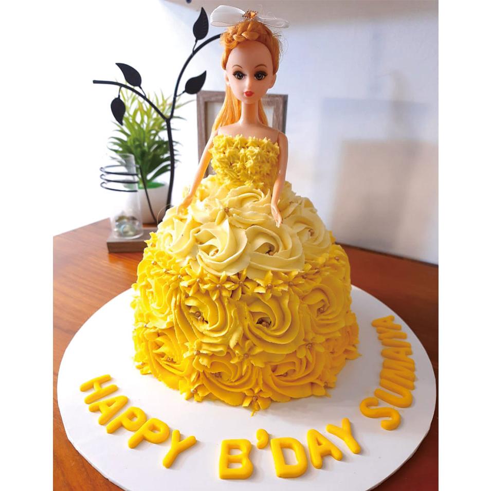 Yellow Color Themed Doll Cake 