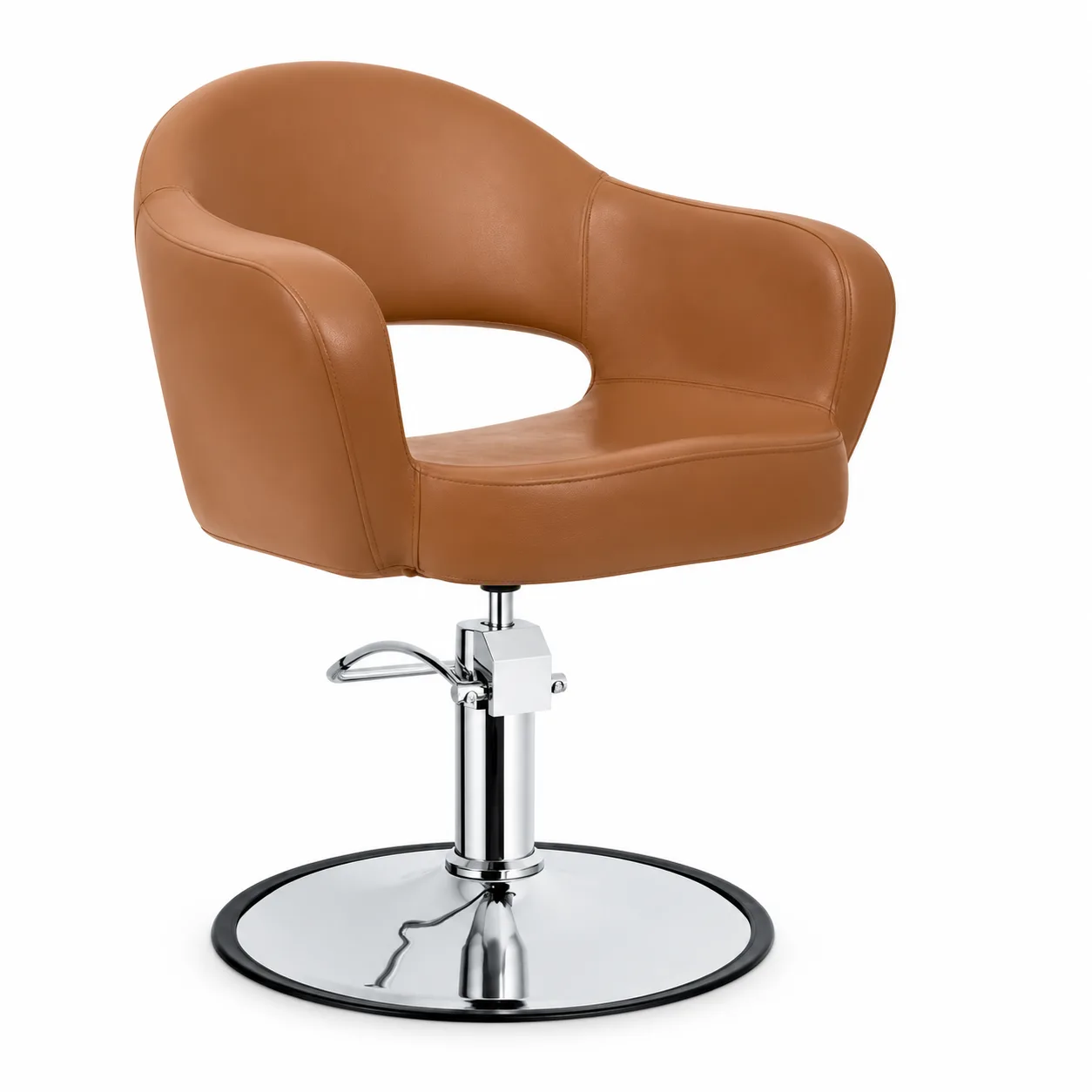 ICON Professional Brown Hydraulic Salon Styling Chair with Round Chrome Base