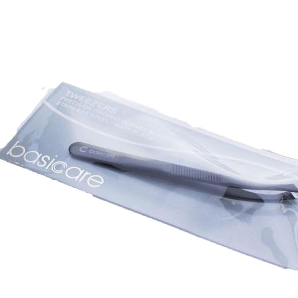 BasicCare Tweezer Curved Slant Tips Matt Black [1110] - 8cm